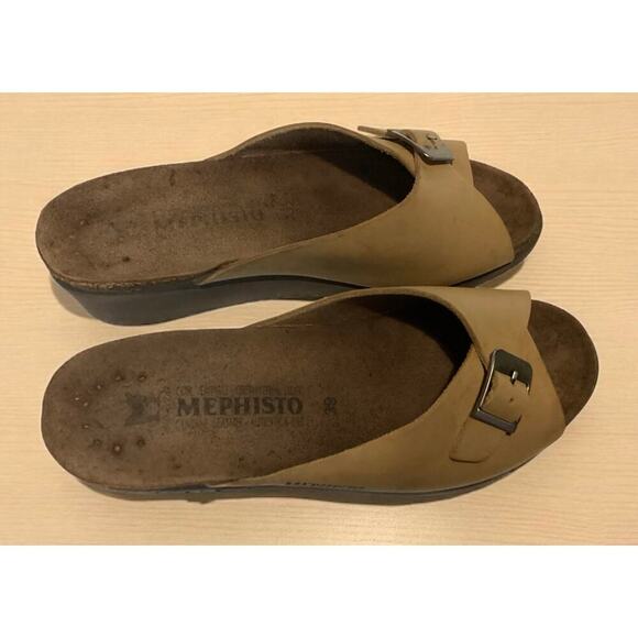 Mephisto Hafina Tan leather slip-on wedge sandals size 8.5 women’s - Picture 1 of 6